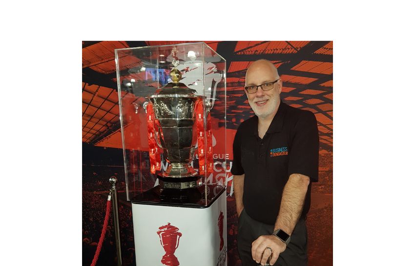 Chris Dungworth with Rugby League World Cup Trophy